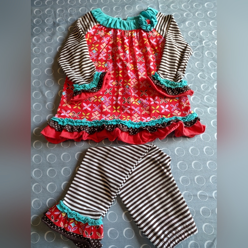 Rare Editions sz 4 - red, teal and brown long-sleeved outfit